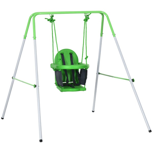 Småbarnsgunga med ställning - För 6–36 månader - 122×146×122 cm - Stål & polyeten - Grön