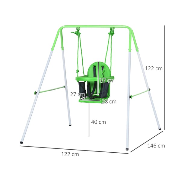 Småbarnsgunga med ställning - För 6–36 månader - 122×146×122 cm - Stål & polyeten - Grön
