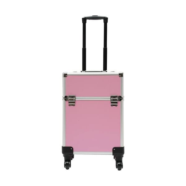 Makeup kuffert på hjul - Kosmetikkuffert - Aluminium hårdskal - 360° spinnerhjul - Lås - Aftagelige hjul - Teleskophåndtag - 34×24×45 cm - Pink