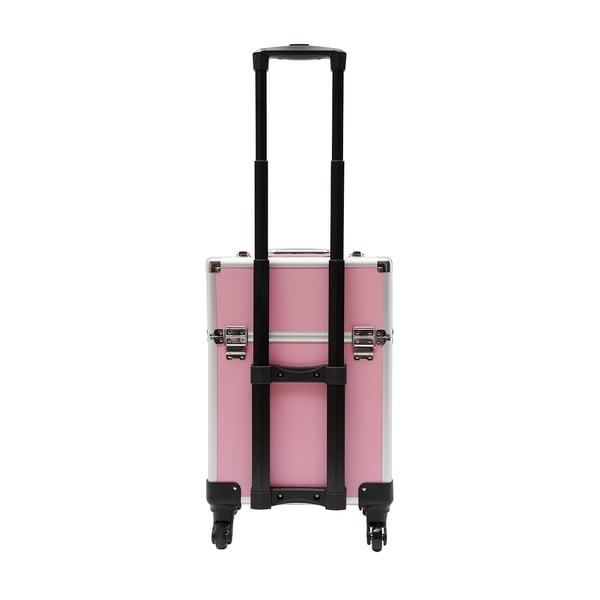 Makeup kuffert på hjul - Kosmetikkuffert - Aluminium hårdskal - 360° spinnerhjul - Lås - Aftagelige hjul - Teleskophåndtag - 34×24×45 cm - Pink