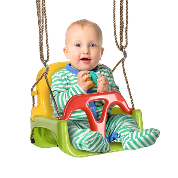 Babygunga 3-i-1 - Barn gunga - Avtagbart ryggstöd - Justerbar höjd 120–180 cm - Sits 42×33 cm - PP/PE - Grön