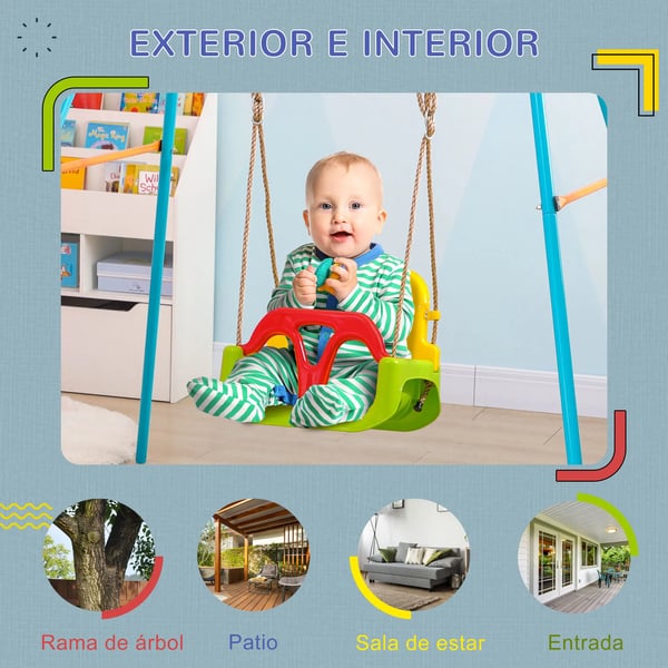 Babygunga 3-i-1 - Barn gunga - Avtagbart ryggstöd - Justerbar höjd 120–180 cm - Sits 42×33 cm - PP/PE - Grön