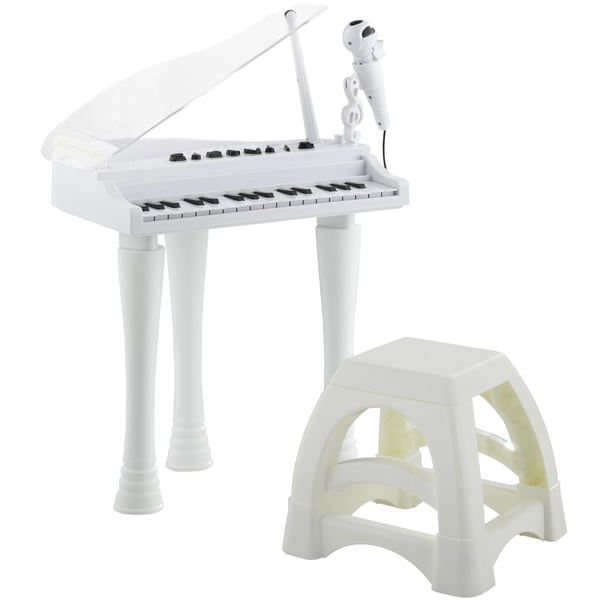 Barnpiano - Elektroniskt keyboard - Med pall - 37×30,5×60,4 cm - CE-märkt - ABS/PP - Ålder 3–6 år - Vit