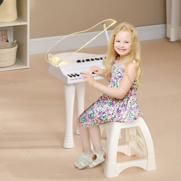 Barnpiano - Elektroniskt keyboard - Med pall - 37×30,5×60,4 cm - CE-märkt - ABS/PP - Ålder 3–6 år - Vit
