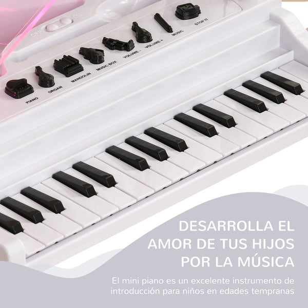 Barnpiano - Elektroniskt keyboard - Med pall - 37×30,5×60,4 cm - CE-märkt - ABS/PP - Ålder 3–6 år - Vit