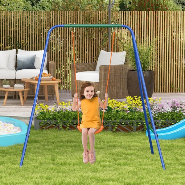 Gungställning för barn - Utomhus gunga - Med säkerhetsbälte - 180×160×182 cm - Metall & PE - Ålder 3–6 år - Orange