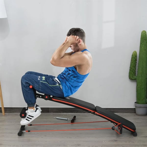 Träningsbänk - Sissy squat & magbänk - Fällbar - Höjdjusterbar - Vadstöd - 47×142×50–66 cm - Mage & Midja - Svart