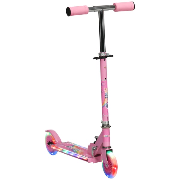 Sparkcykel för barn - Hopfällbar kickbike - LED-ljus och musik - Höjdjusterbar 65–78 cm - 2 PVC-hjul - Metallram - För 3+ år - Rosa