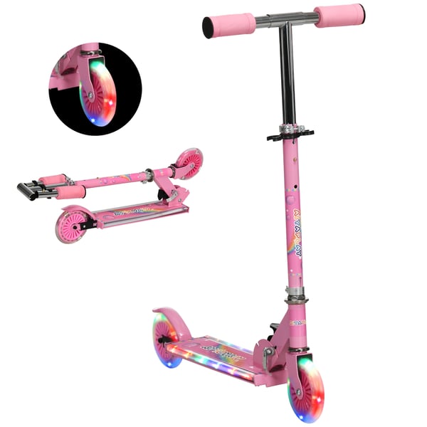 Sparkcykel för barn - Hopfällbar kickbike - LED-ljus och musik - Höjdjusterbar 65–78 cm - 2 PVC-hjul - Metallram - För 3+ år - Rosa