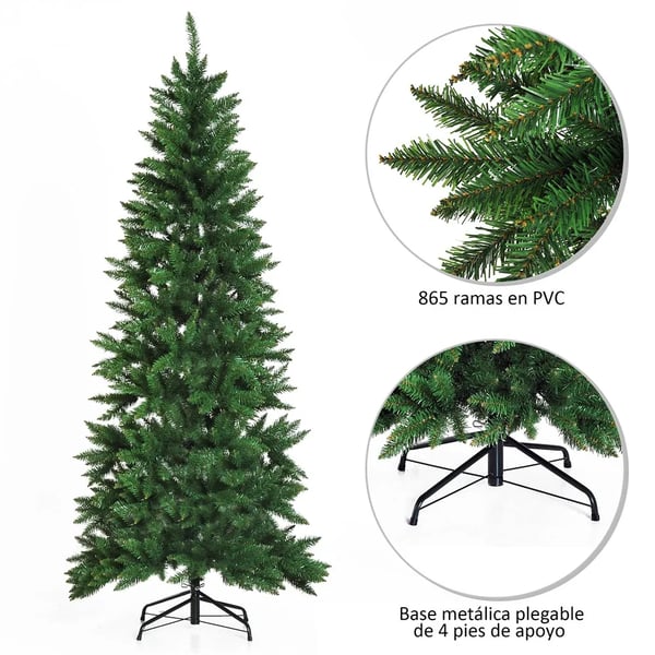 Konstgjord julgran - Med stativ - Höjd 210 cm - Med 865 grenar - PVC - Ljusgrön
