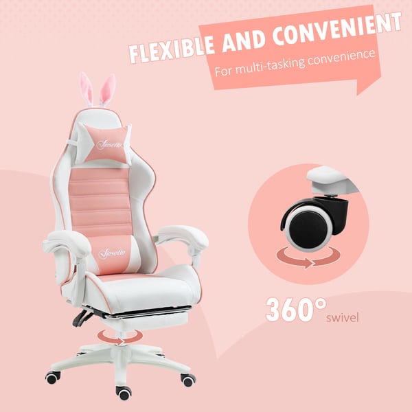 Gamingstol - Kontorsstol - PU-läder - Svängbar 360° - Höjdjusterbar - Med Armstöd - Med Hjul - Storlek 65 x 63 x 142 cm - Rosa