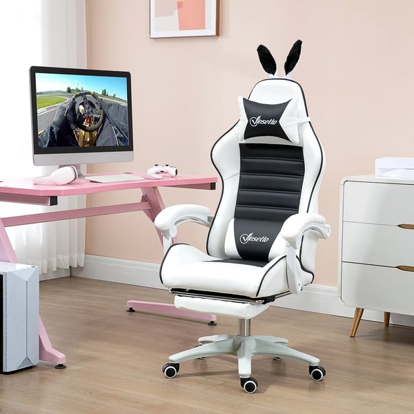 Gamingstol - Kontorsstol - Svängbar - Justerbar Höjd - PU-läder - Med Armstöd - Med Hjul - 65x63x142 cm - Svart
