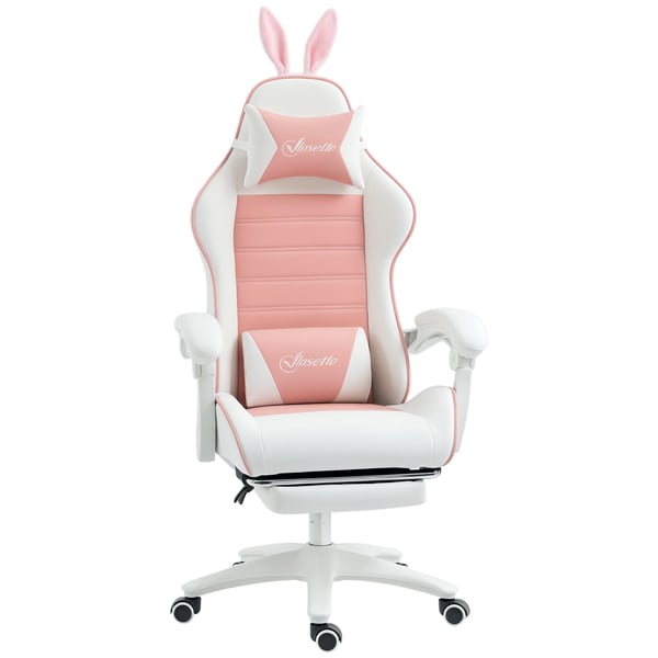 Gamingstol - Kontorsstol - PU-läder - Svängbar 360° - Höjdjusterbar - Med Armstöd - Med Hjul - Storlek 65 x 63 x 142 cm - Rosa