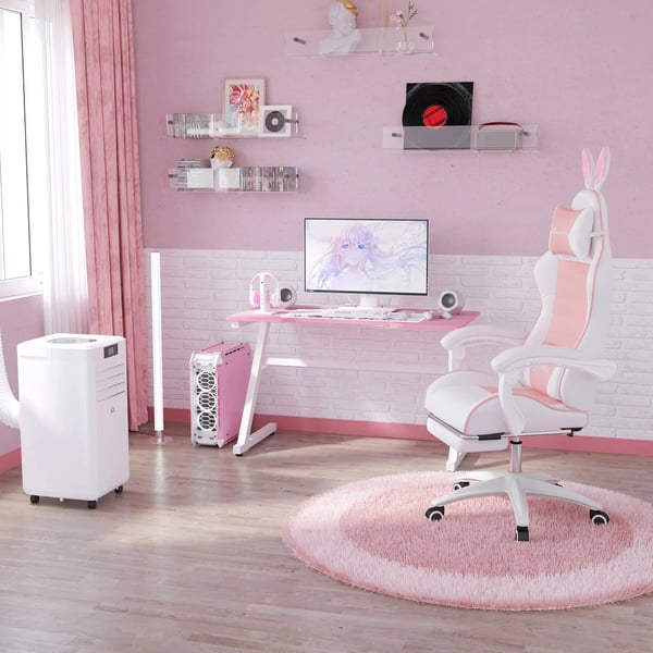 Gamingstol - Kontorsstol - PU-läder - Svängbar 360° - Höjdjusterbar - Med Armstöd - Med Hjul - Storlek 65 x 63 x 142 cm - Rosa