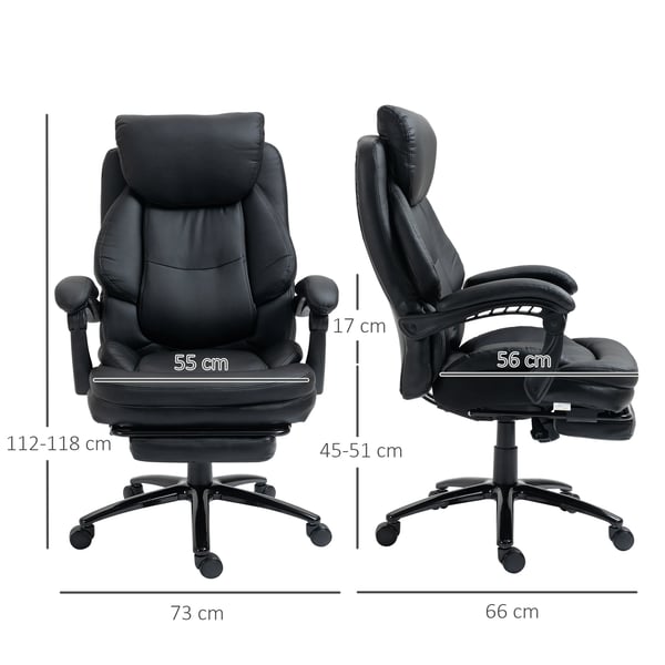 Kontorsstol - Skrivbordsstol - Justerbar höjd - Tilt/gung - Infällbart fotstöd - 73x66x118 cm - PU-läder & stål - Svart
