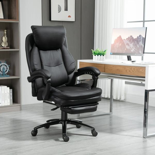Kontorsstol - Skrivbordsstol - Justerbar höjd - Tilt/gung - Infällbart fotstöd - 73x66x118 cm - PU-läder & stål - Svart