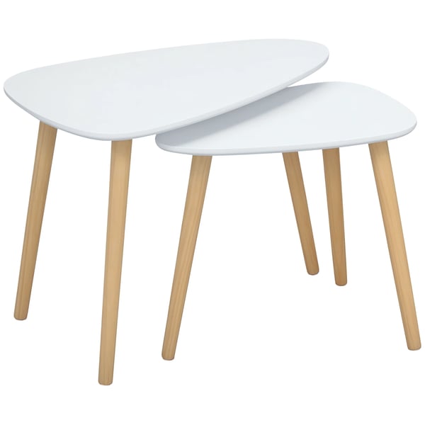 Set med 2 sidobord - Soffbord / avlastningsbord - Furu-ben - MDF-skiva - Mått 59,5 x 39,5 x 45 cm - För vardagsrum & sovrum - Vit