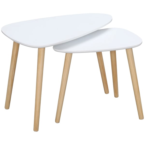 Set med 2 sidobord - Soffbord / avlastningsbord - Furu-ben - MDF-skiva - Mått 59,5 x 39,5 x 45 cm - För vardagsrum & sovrum - Vit