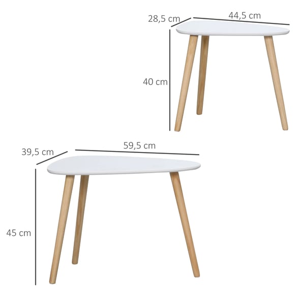 Set med 2 sidobord - Soffbord / avlastningsbord - Furu-ben - MDF-skiva - Mått 59,5 x 39,5 x 45 cm - För vardagsrum & sovrum - Vit