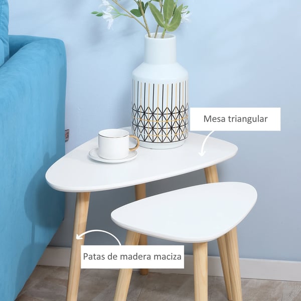Set med 2 sidobord - Soffbord / avlastningsbord - Furu-ben - MDF-skiva - Mått 59,5 x 39,5 x 45 cm - För vardagsrum & sovrum - Vit