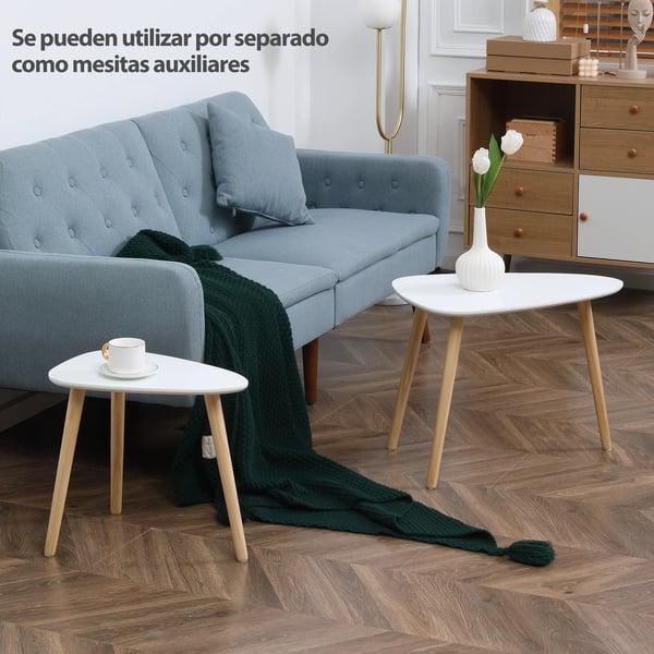 Set med 2 sidobord - Soffbord / avlastningsbord - Furu-ben - MDF-skiva - Mått 59,5 x 39,5 x 45 cm - För vardagsrum & sovrum - Vit