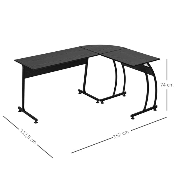 Hörnskrivbord - Datorbord - L-format - Stor arbetsyta - 112,5 x 152 x 74 cm - Svart