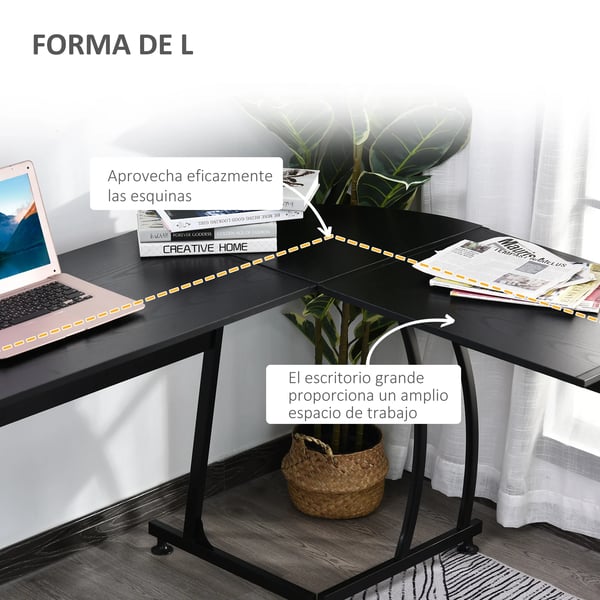 Hörnskrivbord - Datorbord - L-format - Stor arbetsyta - 112,5 x 152 x 74 cm - Svart