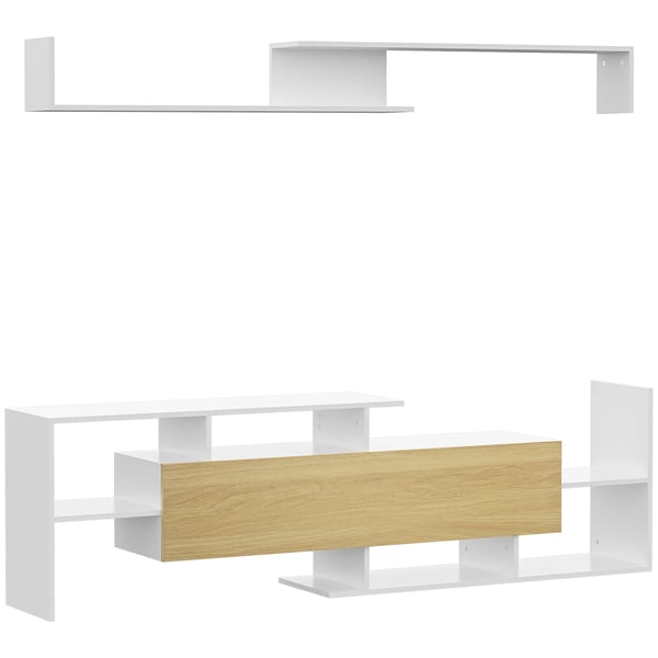 TV-bänk med hylla - Vardagsrumsmöbel - Modern Stil - Melamin - 153,6x25x42 cm - Hylla 150x14,5x16,3 cm - Naturvit