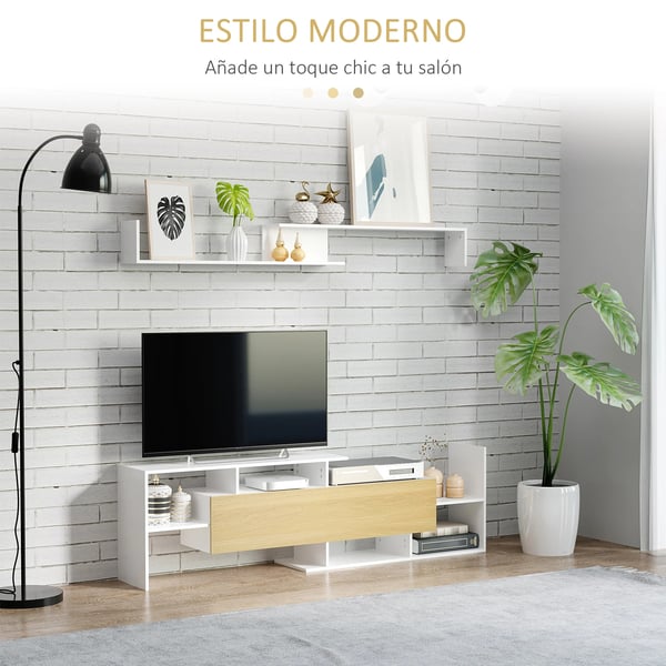 TV-bänk med hylla - Vardagsrumsmöbel - Modern Stil - Melamin - 153,6x25x42 cm - Hylla 150x14,5x16,3 cm - Naturvit