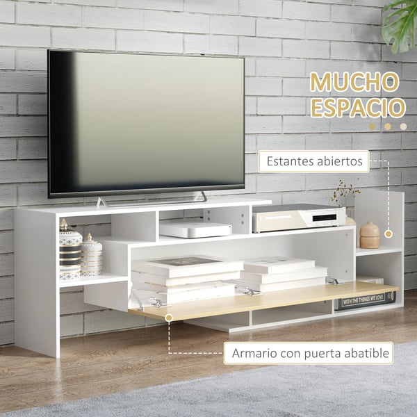TV-bänk med hylla - Vardagsrumsmöbel - Modern Stil - Melamin - 153,6x25x42 cm - Hylla 150x14,5x16,3 cm - Naturvit