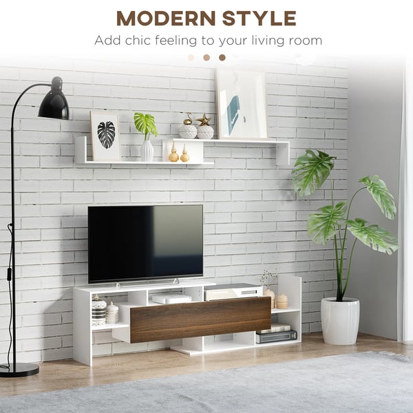 TV-möbel - TV-bänk med vägghylla - Modern stil - Melaminbelagt trä - 153,6×25×42 cm - Hylla 150×14,5×16,3 cm - För vardagsrum