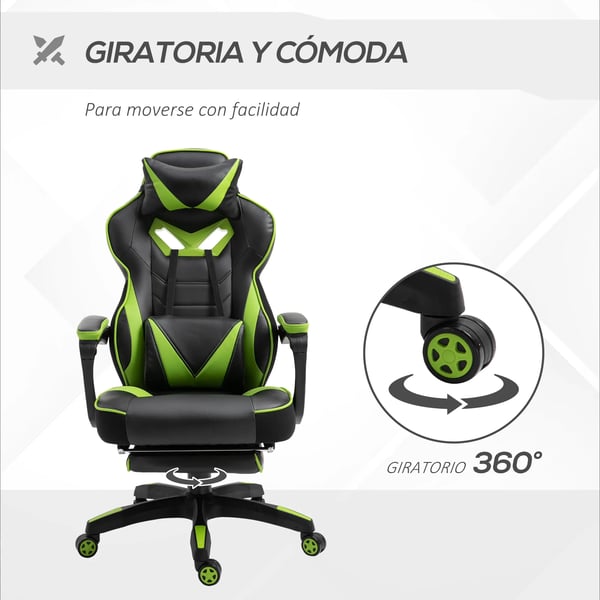 Ergonomisk gamingstol - Kontorsstol i racerstil - Fällbart ryggstöd - Höjd 118,5–126,5 cm - Mått 65×70×118,5–126,5 cm - Armégrön