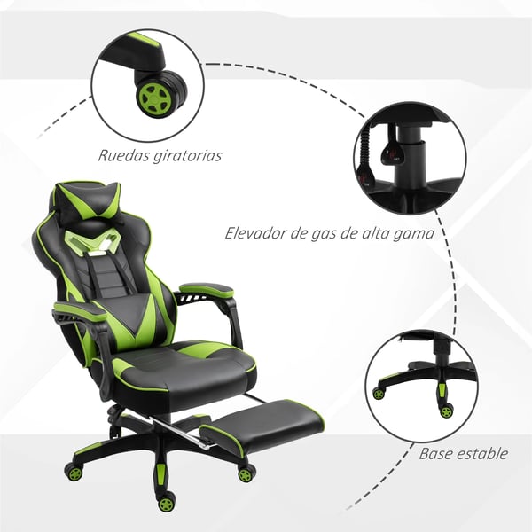 Ergonomisk gamingstol - Kontorsstol i racerstil - Fällbart ryggstöd - Höjd 118,5–126,5 cm - Mått 65×70×118,5–126,5 cm - Armégrön