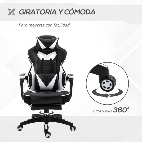 Ergonomisk gamingstol - Kontorsstol i racingstil - Lutande ryggstöd - Mått 65×70×118,5–126,5 cm - Montering krävs - Svart