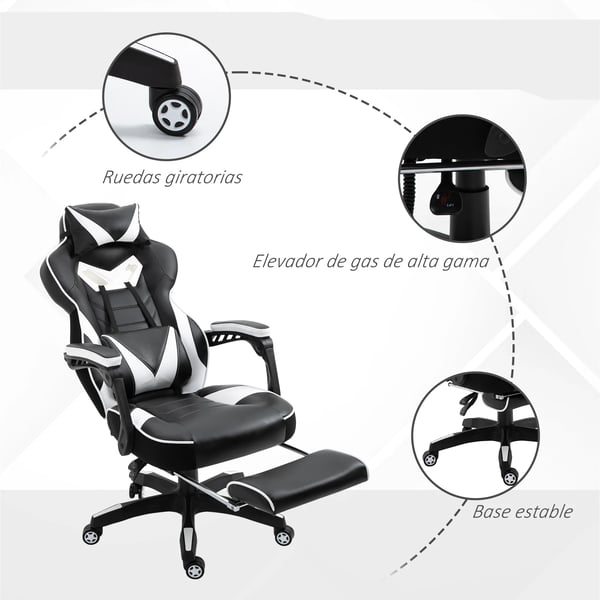 Ergonomisk gamingstol - Kontorsstol i racingstil - Lutande ryggstöd - Mått 65×70×118,5–126,5 cm - Montering krävs - Svart
