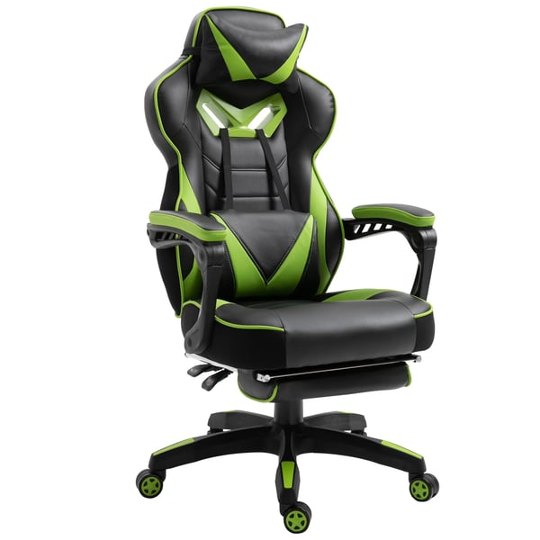 Ergonomisk gamingstol - Kontorsstol i racerstil - Fällbart ryggstöd - Höjd 118,5–126,5 cm - Mått 65×70×118,5–126,5 cm - Armégrön