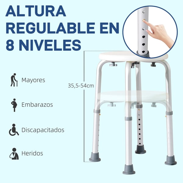 Duschpall - Badpall - Justerbar Höjd - Halkfri - Maxbelastning 136 kg - Plast - Montering Krävs