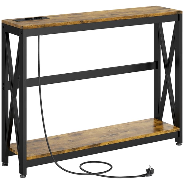 Konsolbord - Industristil - Med Laddningsstation - 100 x 24 x 75 cm - Trälaminat & Stål - Utan Lådor - Montering Krävs - Rustik Brun