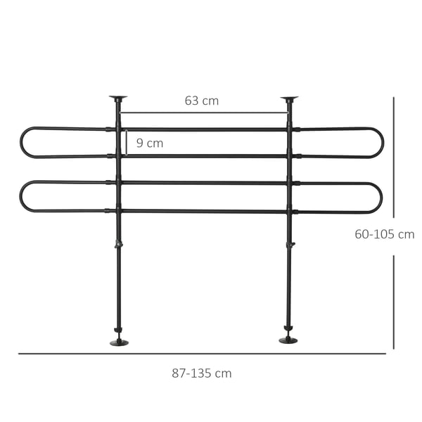 Hundgaller för bil - Bagageavskiljare - Justerbar upp till 135x105 cm - Stål, ABS, PVC - Svart