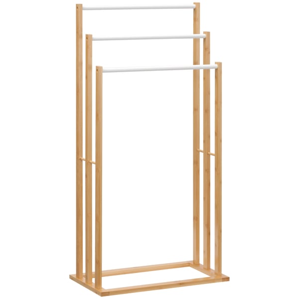 Handdukstativ - Fristående - 3 stänger - Bambu & stål - 48 x 25,8 x 94 cm - Badrum & tvättstuga - Vit