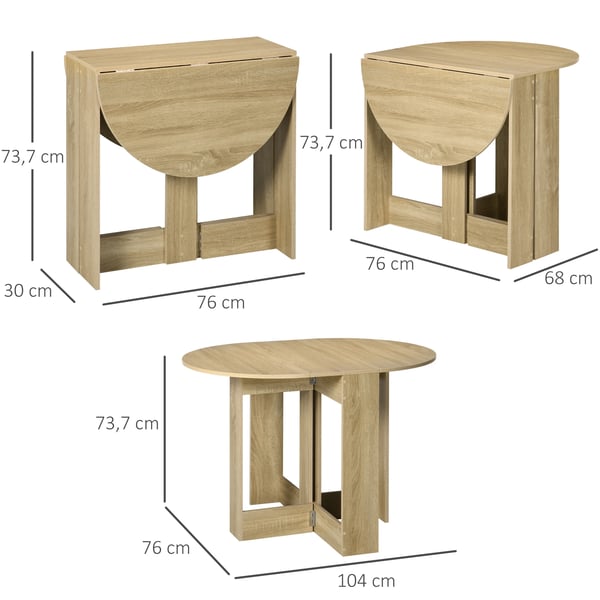 Klaffbord - Matbord - Två Fällbara Klaffar - Mått 104 x 76 x 73,7 cm - Modern Stil - Montering Krävs - Ek