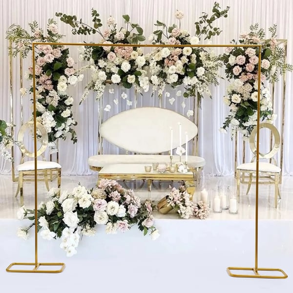Bryllupsbue & Baggrundsstativ - Metalramme - 210 x 200 cm - Firkantet - Fritstående - Til Ballonbue - Guld