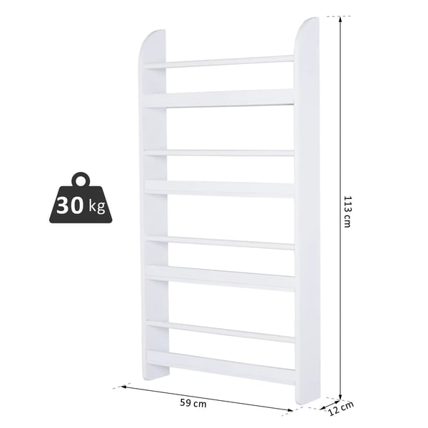 Barnbokhylla - Fristående bokhylla - 4 Hyllplan - Bärkapacitet 30 kg - Rymmer 25 böcker - Vattenresistent - Mått 59×12×113 cm