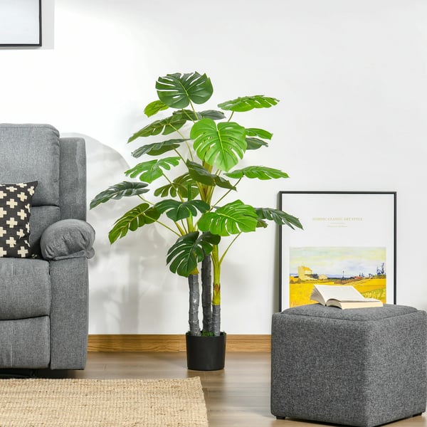 Monstera - Konstväxt i Kruka - Höjd 120 cm - Med 20 Blad - PE-Plast - För Utomhus - Mått 17x17x120 cm - Grön