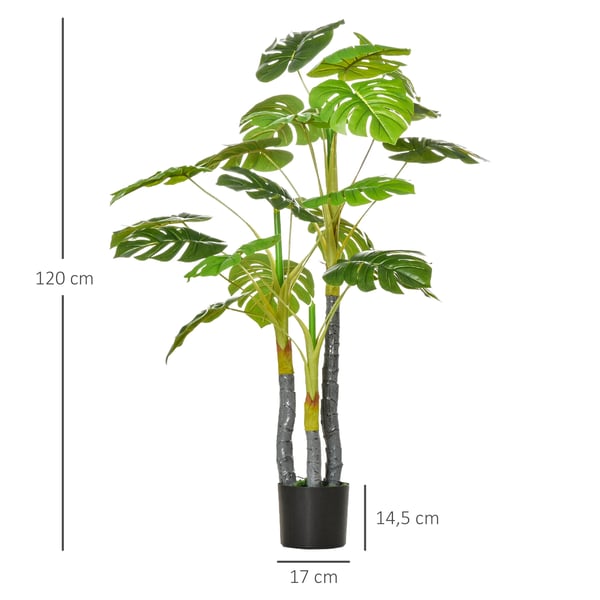 Monstera - Konstväxt i Kruka - Höjd 120 cm - Med 20 Blad - PE-Plast - För Utomhus - Mått 17x17x120 cm - Grön