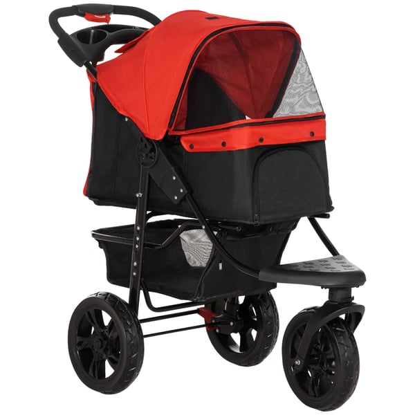 Hundvagn & Husdjursvagn - Trehjulig vagn - Hopfällbar - 109,5 x 57,5 x 106,5 cm - Röd