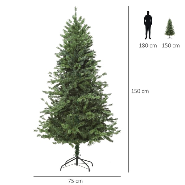 Julgran - Konstgjord Gran - 150 cm Höjd - 75 cm Diameter - 440 Grentoppar - PE/PVC - Hopfällbart Stativ - Utan Belysning