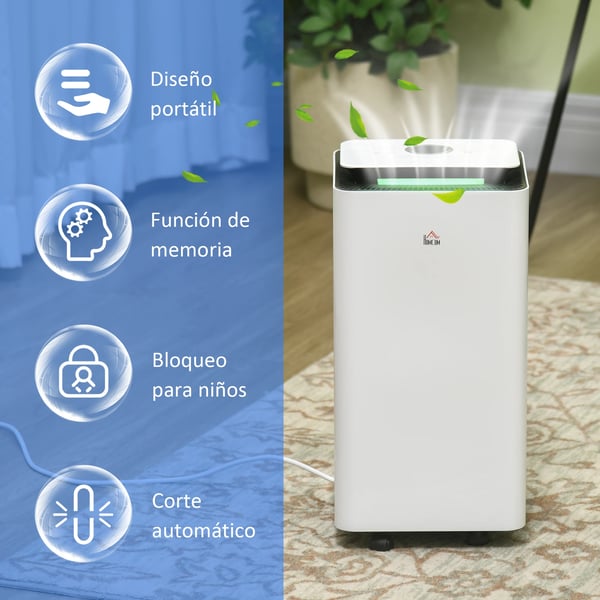 Luftavfuktare - Elektrisk - 12 L/dygn - 210 W - 5 lägen - 25 x 25 x 50,5 cm - Vit