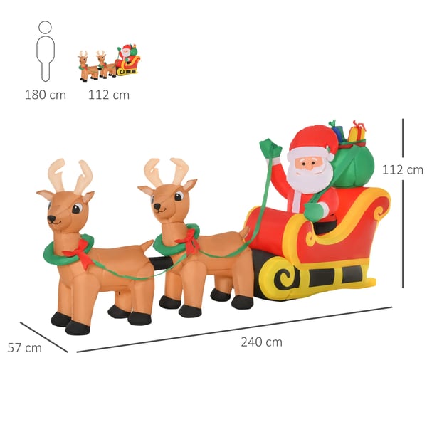 Tomte och ren på släde - Uppblåsbar figur - LED-belysning - Juldekoration