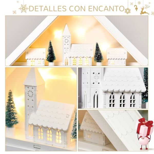 Adventskalender - Juldekoration - Trä - LED-Lampor - 39x9x42 cm - Vit